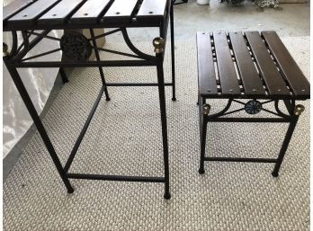 (#327)  Side End Table Stacking Aluminum Legs/ Wood Tops