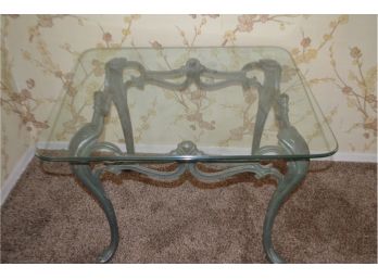 (#134) Metal Base Glass Top Side End Table