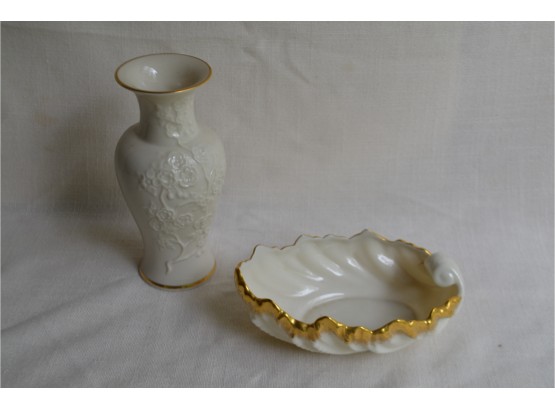 (#79) Lenox Vase 6.5 And Lenox Gold Trim Trinket Dish 4x6'