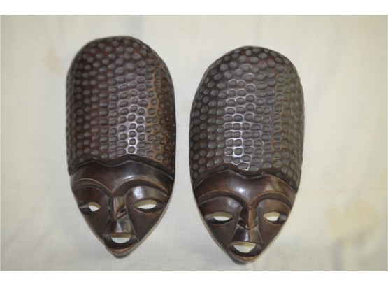 (#53) Pair Of  Carved Wooden Tribal Face Mask Wall Art Hanging Folk Art  13'Hx7'W