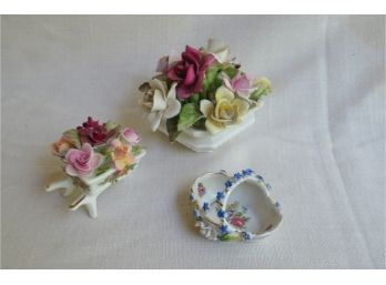 (#89) Staffordshire Bone China England Bouquet Flower Arrangements (broken Pieces) Royal Albert Wheel Barrel