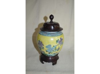 (#58) Asian Porcelain Ginger Jar On Stand 9'H With Lid