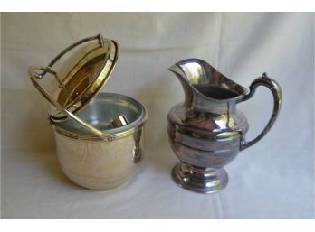 (#95) Silver-plate Reed & Barton Pitcher And Ice Bucket Glass Insert K&S