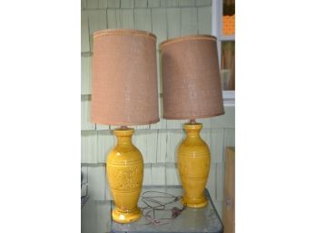 (#1) Vintage Pair Of Mustard Color Table Lamp 27'H With Out Shade