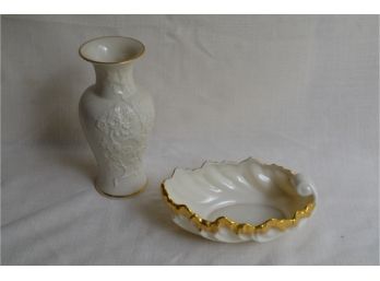 (#79) Lenox Vase 6.5 And Lenox Gold Trim Trinket Dish 4x6'