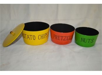 (#42) Vintage Plastic Nesting Bowl Snack Set (potato Chip, Nuts, Pretzel)
