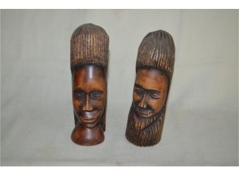 (#52) African Wood Craved Face (2) 7'H