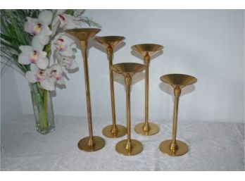 (#15) Brass Candle Holders (5)