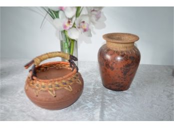 (#4) Ceramic Vases Wicker Detail 8'H