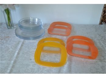 (#208) Glass Plates (4 Orange Trim, Yellow Trim)
