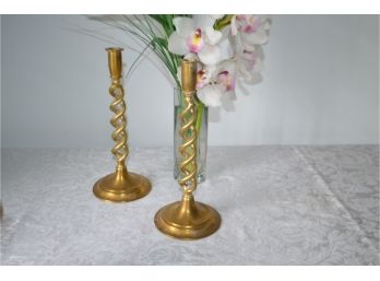 (#13) Pair Brass Candle Stick Holders 12'H