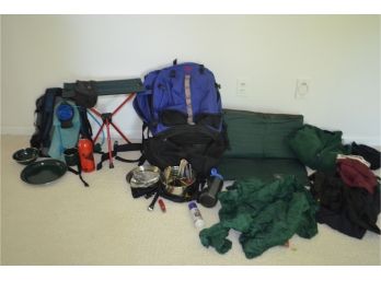 Assortment Of Camping Equipment (back Pack, Cook Tools, Etc.)