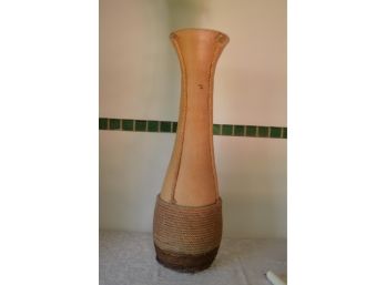 (#85) Floor Standing Clay Vase Roping At Bottom 33'h...rope Damaged