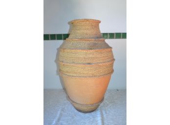 (#86) Clay Floor Standing Vase Rope Detail 2ft H(bottom Roping Not To Bad)