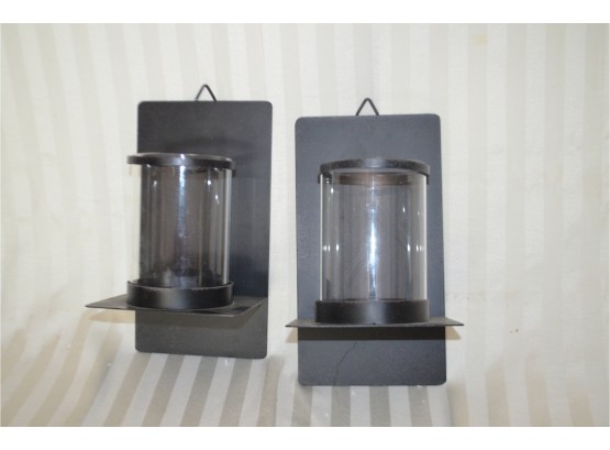 (#12) Candle Wall Sconces Metal Back With Glass (2)