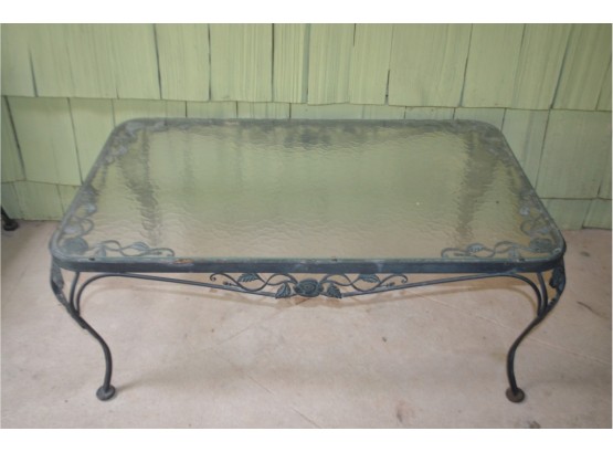 Vintage Woodard Wrought Iron Glass Top Coffee Table