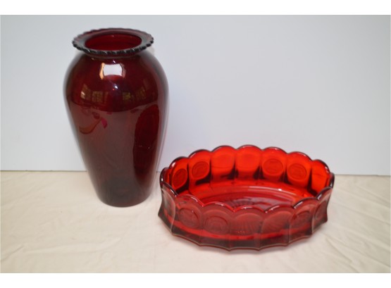 (#42B) Red Ruby Vintage Presidential Candy Bowl 9'x5.5', Vase
