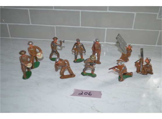(#206) Vintage Barclay Manoil Lead Metal Military Toy Soldiers (10)