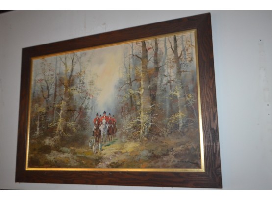 (#103) Wood Frame Picture Horse Riders In Forest 42x30