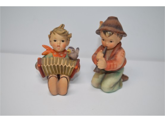 (#60) Vintage Goebel Hummel W. Germany Knee Boy Playing Flute AND Sitting Boy Playing Accordian