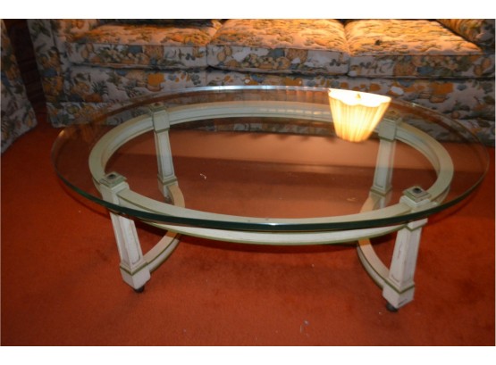 Vintage Glass Top Coffee Table On Wheels