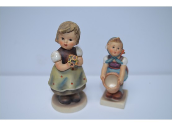 (#59)  Vintage Goebel Hummel W. Germany 'for Mother' Girl With Flowers #257 AND 'Little Helper' #73 (chip)