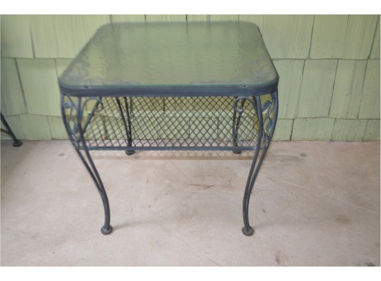 Vintage Woodard Wrought Iron Glass Top End Table