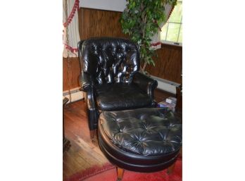 COOL! Vintage North Hickey Black Leather Chair And Ottoman Button Tufted