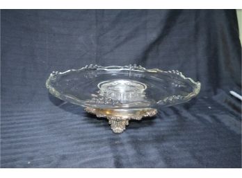 (#16) Silver-plate Base Glass Cake Plate