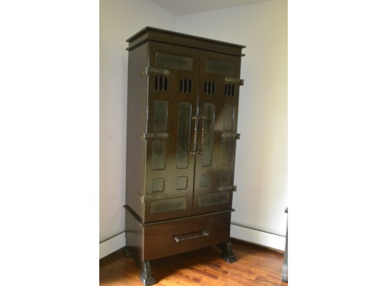 Vintage Unique Solid Wood Armoire With Metal Hardware