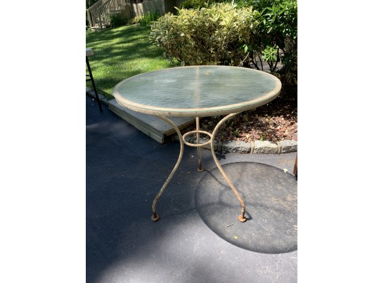 (#203) Metal Round Glass Top Table 29'R