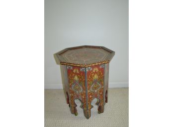 (#57) Moroccan Wood Hand Painted Stool 20'Hx17.5'w