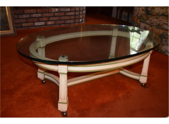 Vintage Glass Top Coffee Table On Wheels