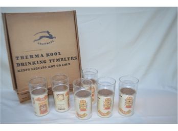 (#42) Vintage Henry & Miller KraftWare 6 Therma Kool Insulated Glass Tumblers (Hot Or Cold) In Box