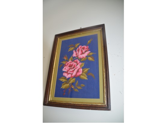 (#21) Framed Needle Point Of Roses