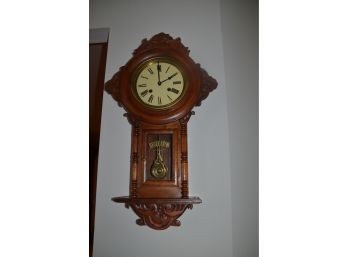 (#80) Regulator Wall Clock (no Glass On Door) Have Key (not Sure If Works)