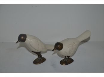 (#72) Porcelain Birds With Brass Feet And Beak (2)