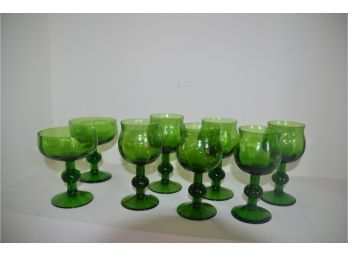 (#88) Green Glass Drinking Glasses (8)