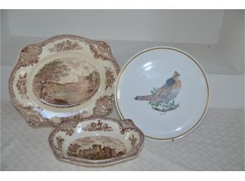 (#95) Johnson Bros. England (2) Serving Tray And Bowl, Grouse Plate