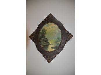 (#16) Antique Wood Framed Painting On Cardboard