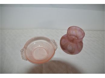 (#123) Bud Vase Hand-painted Vase By Ilanit Dlamtov Jerusalem 4'H, Pink Trinket Bowl