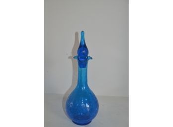 (#105) Blue Crackle Vase With Stopper