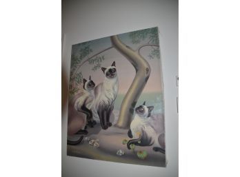 (#10) Unframed Painting Cat Signed Itaya 28.75x36