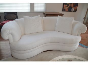 (#36) Gil Roberts Interior White Custom Kidney Shape Love-Seat Sofa (1) With 2 Pillows