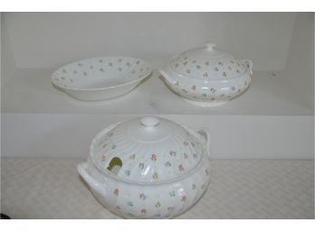 (#94) Wedgwood Cascade Serving Pieces (3) Tureen, Oval Serving Bowl, Covered Casserole