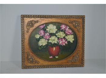 (#60) Wood Framed Floral Painting 12x10