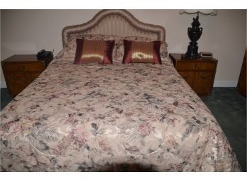 (#48) Queen Bedding With Custom Headboard Plus Comforter, Sheets, Decorative Pillows, Memory Foam)