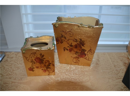 (#207) Croscill Bathroom Tissue Box And Waste Basket
