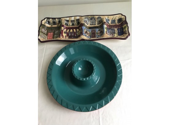 (37) Ceramic Dip And Chip Dish, Relish Tray (slightly Chipped)