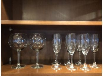 (#201). 2- Goblets & 7 Fluted Glasses